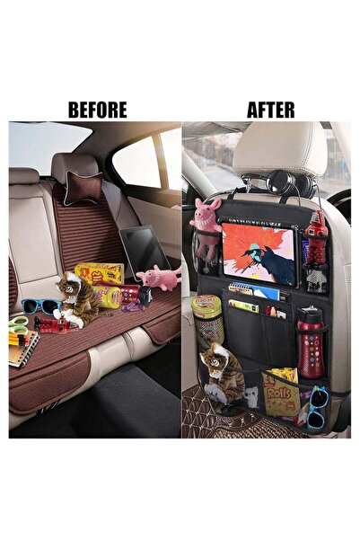 fulina Car Backseat Organizer with 10" Table Holder, 9 Storage Pockets Seat Back Protectors Kick Mats for K