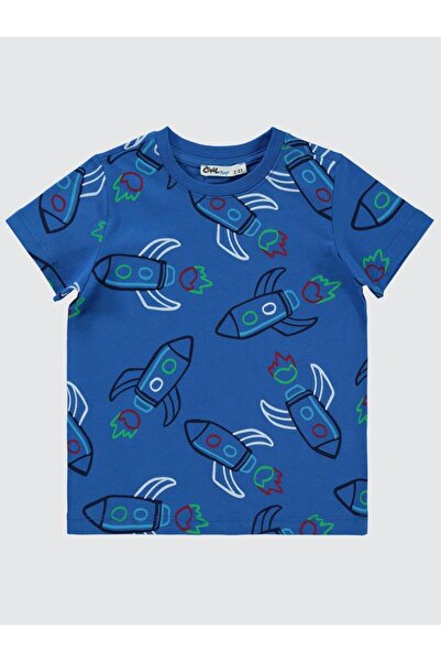 Civil Boys Cartoon Space Embroidery 2-5 Years Old T-Shirt - Blue 2-3 Years Old