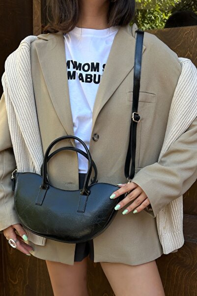Moon Çanta Lune Half Moon Shaped Black Crossbody Women's Shoulder Bag
