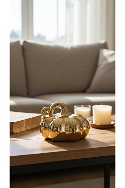 Yonca Hediyelik Tek Adet Gold Dekoratif Şık Obje Bal Kabağı (büyük 9 Cm Boy-7...