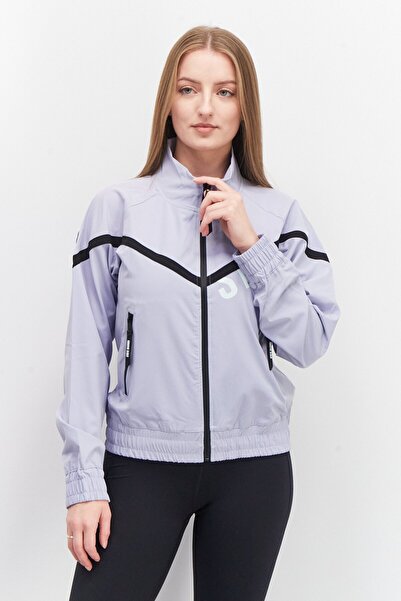 Steve Madden Women High Neck Brand Logo Windbreaker Jacket, Lilac