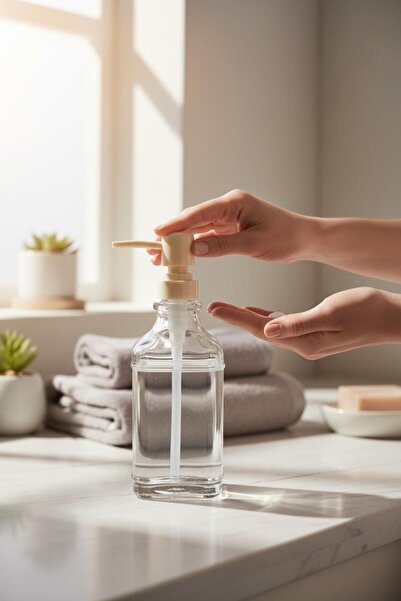 ANJEAHOME Venedik Tekli 500 ML Şeffaf Cam Sabunluk Şişe - Krem Kapaklı, Banyo...