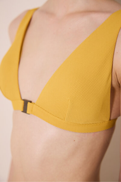 Penti Amar Deep V Textured Multicolor Yellow Bikini Top