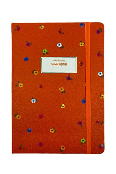 Temel Victorias Sert Kapaklı Noktalı Bloknot Çiçekli Kırmızı No:2