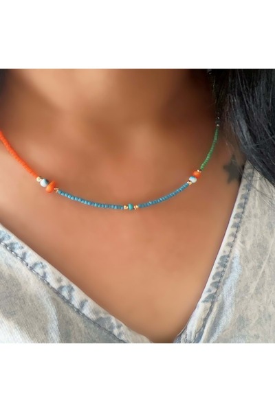 ACAR TAKI Colorful Beaded Necklace 40+3Cm-Gold Color Acr6074