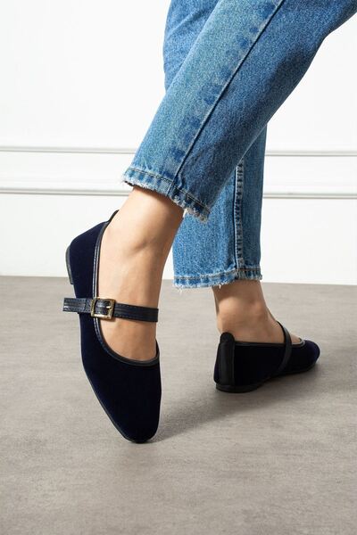 FUGA MODA Bellina navy blue strappy gold buckle velvet textured elegant lightweight home ballet flat