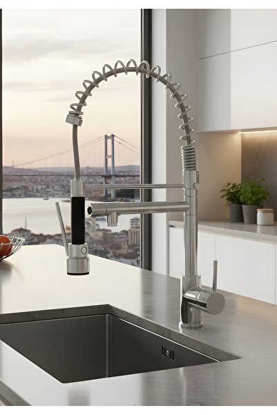 Flora Çift Çıkışlı 360° Döner Endüstriyel Mutfak Bataryası | Dayanıklı Metal ...