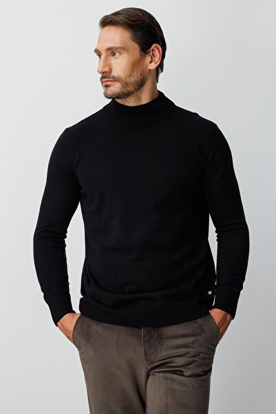 İgs Black Standard Fit Slim Fit Half Fisherman Straight Long Sleeve Knitwear