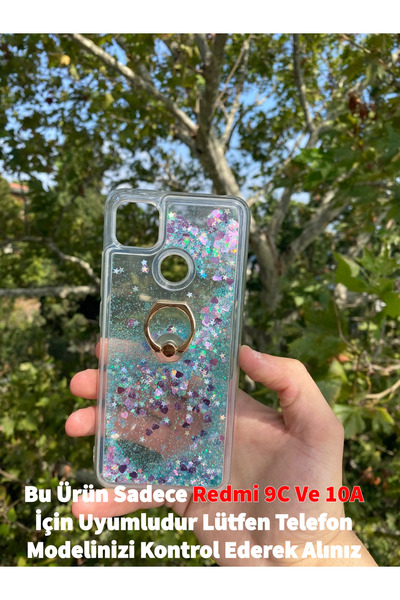 GtTech Xiaomi Redmi 9C/10A Uyumlu Sulu Simli Yüzüklü Standlı Parlak Silikon K...