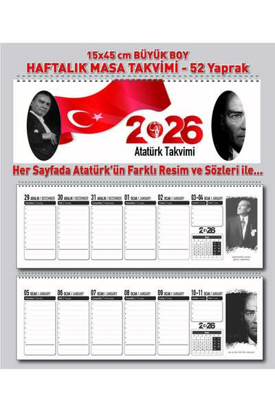 Orkide Matbaacilik 56 Yp. Haftalık Takvim 15x45 Cm Atatürk Masa Sümeni. Atatürk'ün Farklı Söz Ve Resimleri-2026