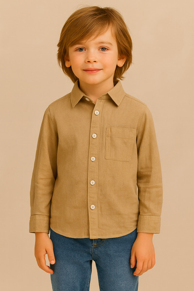 minibambi Бежова ленена риза за момче