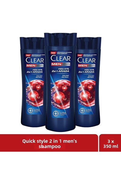 Clear Fast Style Men's Shampoo - Effective Against Dandruff, 2 in 1, 350 ml X 3
