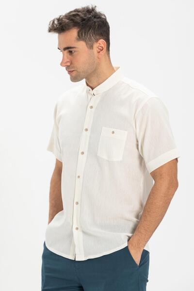 Eliş Şile Bezi Ανδρικό καλοκαιρινό πουκάμισο κρέμα 3002 κοντομάνικο ύφασμα Sile Judge γιακάς μονή τσέπη