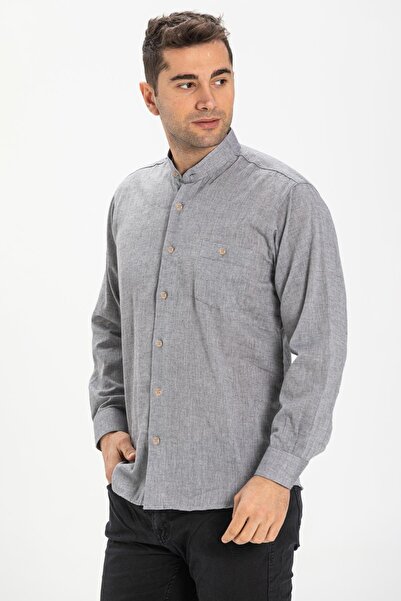 Eliş Şile Bezi Довгорукавна сорочка з шилевої тканини - сіра, номер 3076, чоловіча літня сорочка