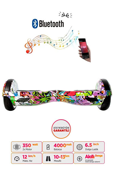 CityMate Elektrikli Kaykay Scooter Hoverboard Bluetooth Hoparlörlü 6.5 Inch Grafiti D04