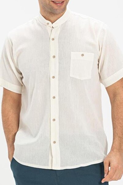 Eliş Şile Bezi Ανδρικό καλοκαιρινό πουκάμισο κρέμα 3002 κοντομάνικο ύφασμα Sile Judge γιακάς μονή τσέπη