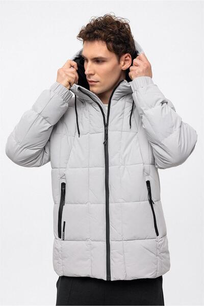 Back And Bond Gri Regular Fit Su Geçirmez Termostatik Kapüşonlu Puffer Mont