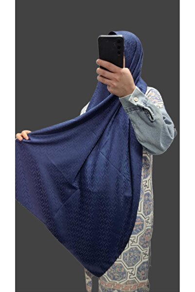 AMİNENESİL Modakashmir Jacquard Shawl Navy Blue Color