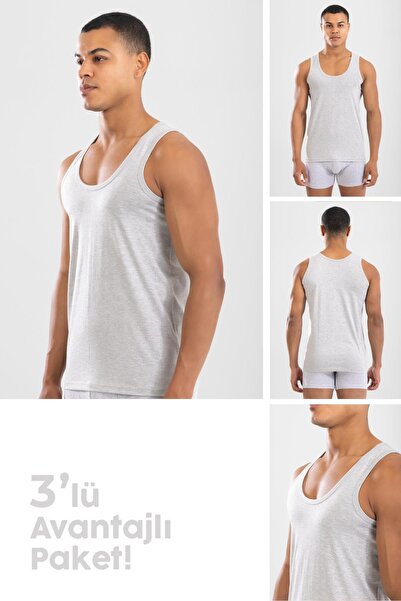 BAYKAR قميص داخلي رجالي من القطن باللون الرمادي - عبوة من 3 قطع، كلاسيكي عادي