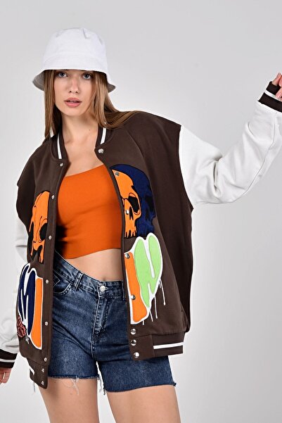 NEWLAKER Unisex Oversize Καφέ Bomber College Jacket