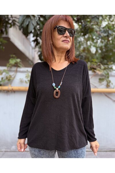 DenizEge Pulover Angora Yumoş cu pandantiv negru