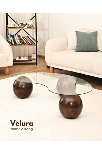 Velura Home & Living Top Sehpa & Küre Cam Orta Sehpa Koyu Ceviz