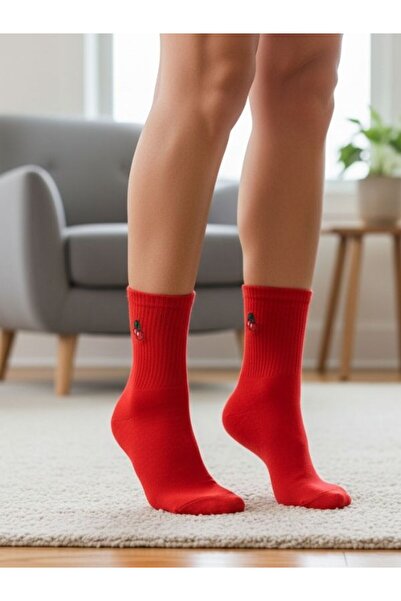 AKSU ÇORAP جوارب رياضية للتنس مطرزة باللون الأحمر