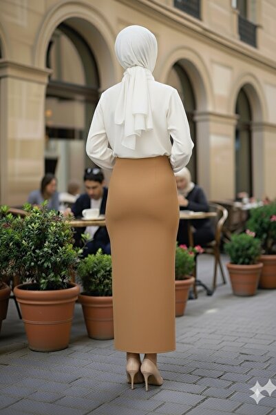 AVAVA Black Ottoman Fabric Long Pencil and Skirt