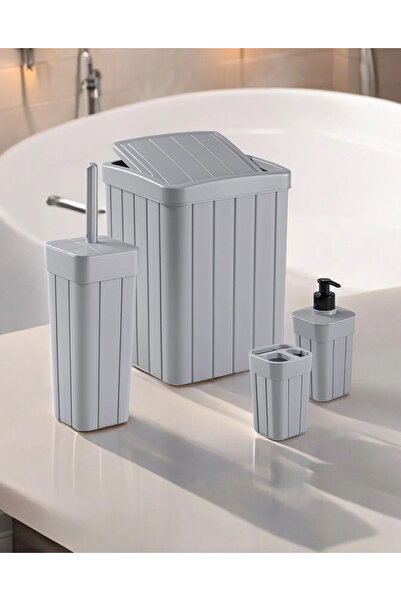 GenelTedarik طقم حمام مكون من 4 قطع سلة المهملات فرشاة المرحاض صحن الصابون حامل فرشاة الأسنان 4 قطع