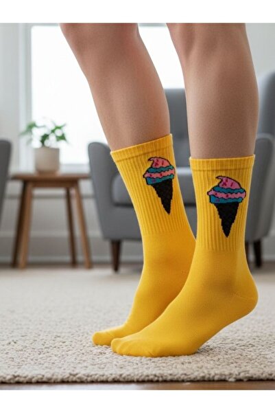 AKSU ÇORAP جوارب تنس منقوشة بالآيس كريم الأصفر