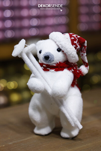Dekorsende Urs polar cu pălărie roșie albă 30 cm