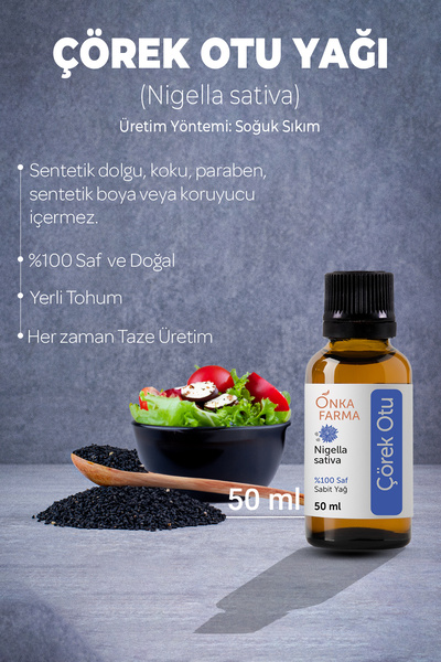 OnkaFarma Onka Farma Çörek Otu Yağı 50 ml %100 Saf Doğal Yerli Tohum Soğuk Sıkım