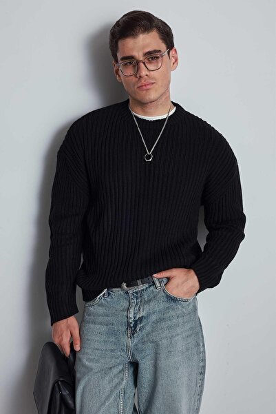 ablukaonline Ανδρικό πουλόβερ με κανονική εφαρμογή, μαύρο