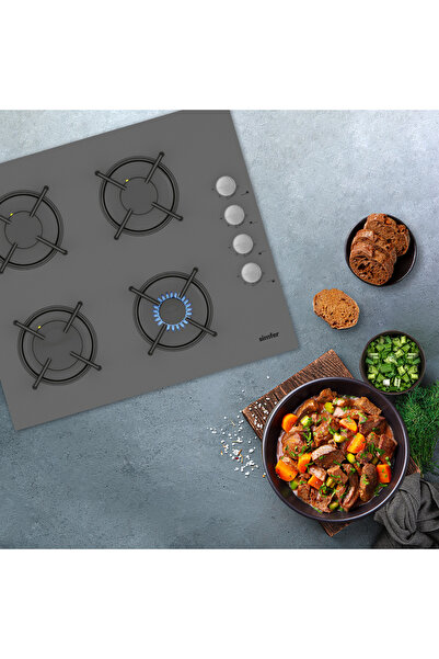 Simfer 3537 4 Gözü Gazlı 60 cm Silver Cam Ankastre Ocak