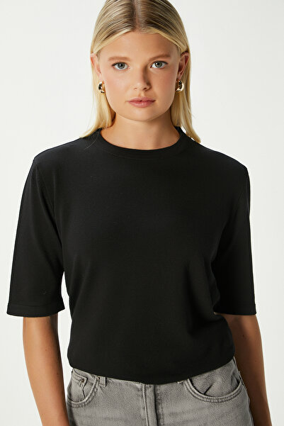 Ritnice Tricotaj cu jumătate de mânecă neagră din țesut de viscoză Next Premium Selection