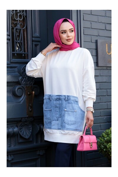 Puane ÖNÜ DENİM CEP DETAYLI SWEAT TUNİK