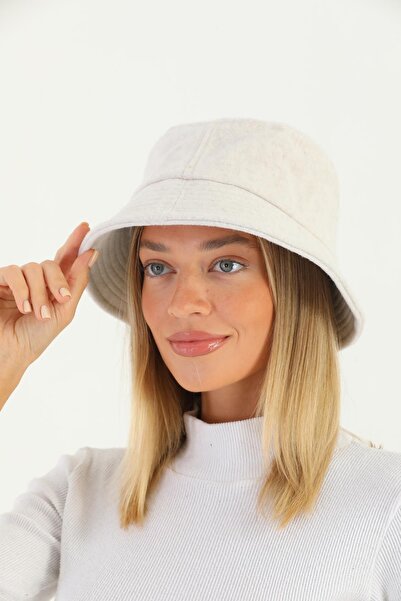 Ritagarcia Kadın Yuvarlak Ekru Kaşe Kova Şapka