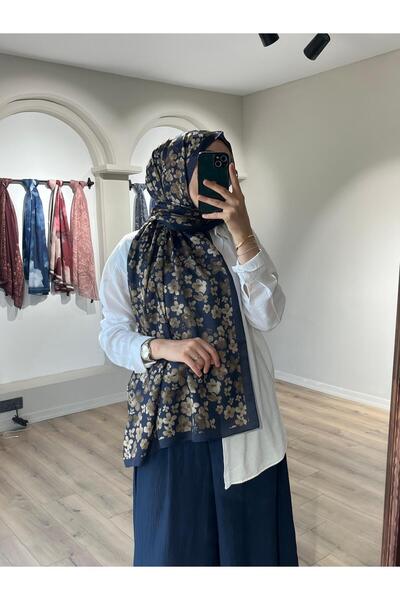 Merwiss Μαλακό σάλι με μοτίβο Blom σε μπλε-καφέ