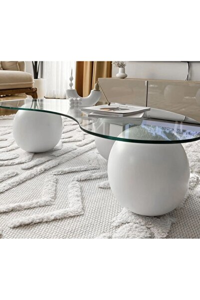 ALTUNTEPE HOME DESIGN Top Sehpa & Orta Sehpa (BEYAZ&SİYAH)