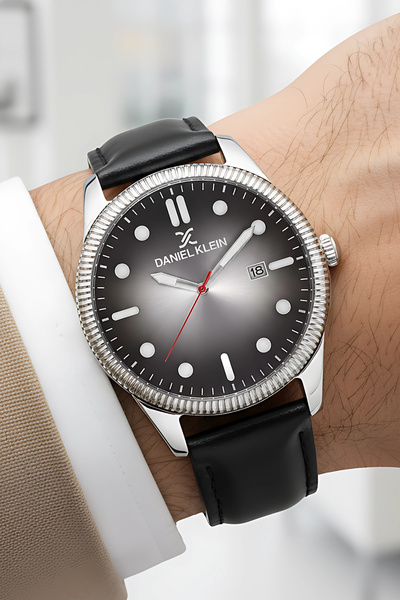 Daniel Klein Men's Wrist Watch with Black Leather Cord Calendar Bracelet Gift...