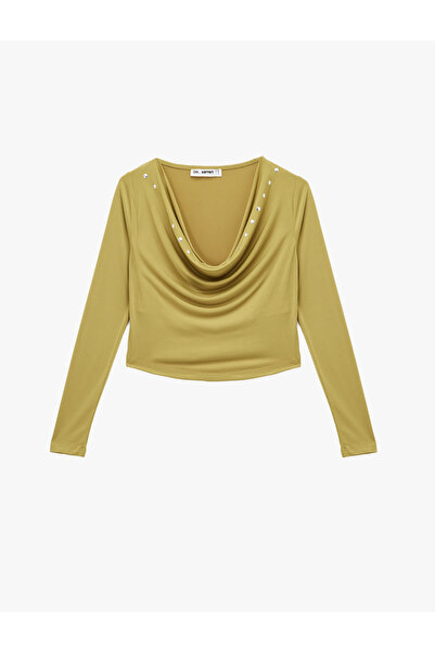 Koton Slim Fit Long Sleeve Metal Accessory Detachable Collar T-Shirt