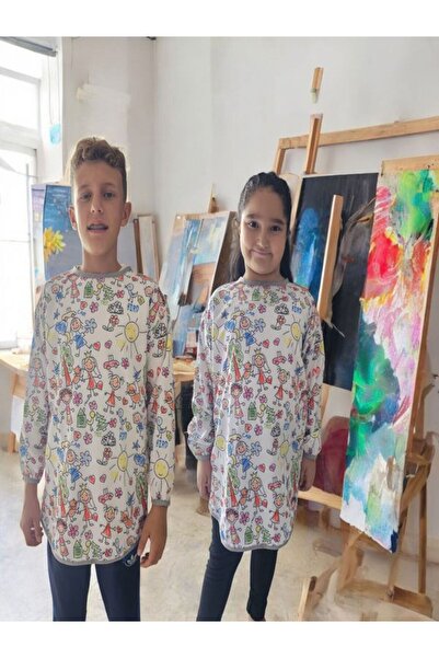 Aşkın Parti Evi 7-11 Years Old Family, Velcro, Liquid-Proof, Extra Large Size, Activity, Children's Painting Apron, Apron