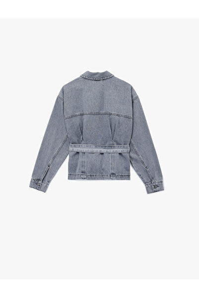 Koton Jachetă din denim cu mâneci lungi, cu detaliu de buzunar din bumbac, cu centură cu guler clasic