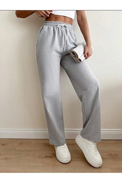 Miyalon Unısex İki İplik Beli Lastikli Oversize Bol Paça Baggy Eşofman Altı
