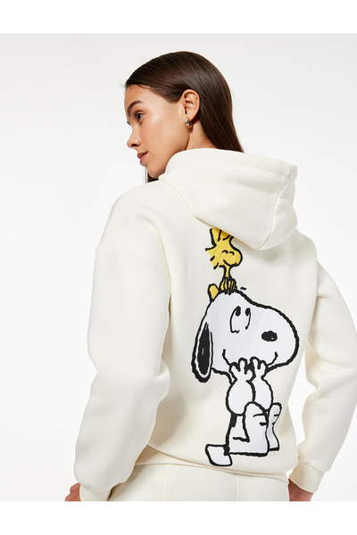 Koton Snoopy Licensed Hooded Long Sleeve Oversized Sweatshirt with Printed Back