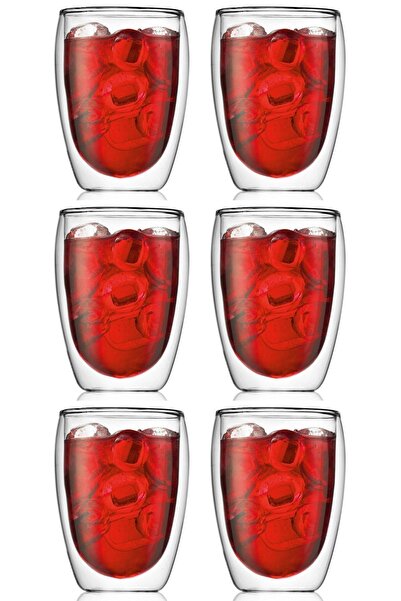 Kitchen Design Lab Yeni Tasarım Çift Cidarlı Borosilikat 350 ml Şeffaf Cam Ba...