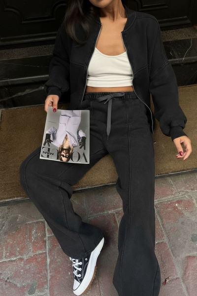 Bliss Γυναικείο Μαύρο Χειμερινό Σετ Φόρμας Εσωτερικά Σετ επένδυση fleece Κομμάτια Εσωτερικά Σετ