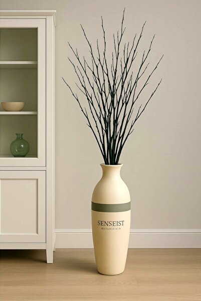 Senseist Botanicals Gerçek Kurutulmuş Ağaç Dalı Demeti | Zeytin Yeşil El Boyaması | 100 Cm | Doğal Dekoratif Kuru Dal