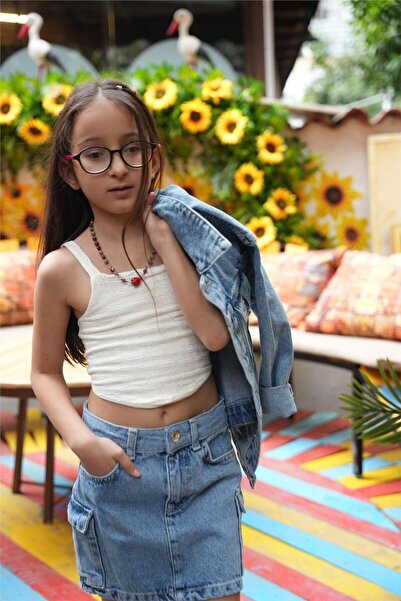 SONGÜLBERİK Girl's Lace Strap White Crop