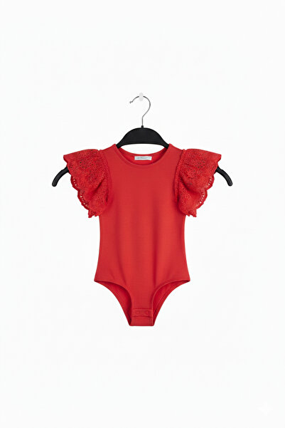 SONGÜLBERİK Girl's Red Lace Sleeve Bodysuit
